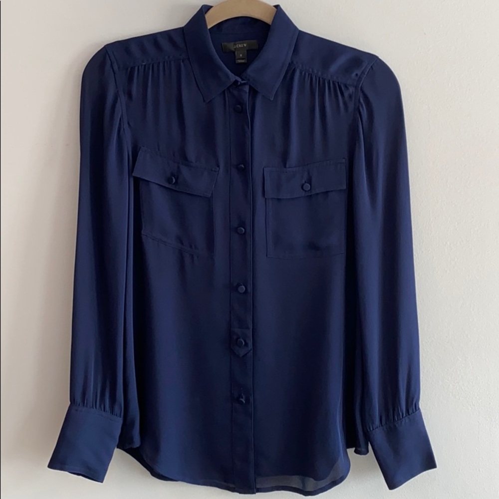 J. Crew Navy Silk Blythe Georgette Button Blouse